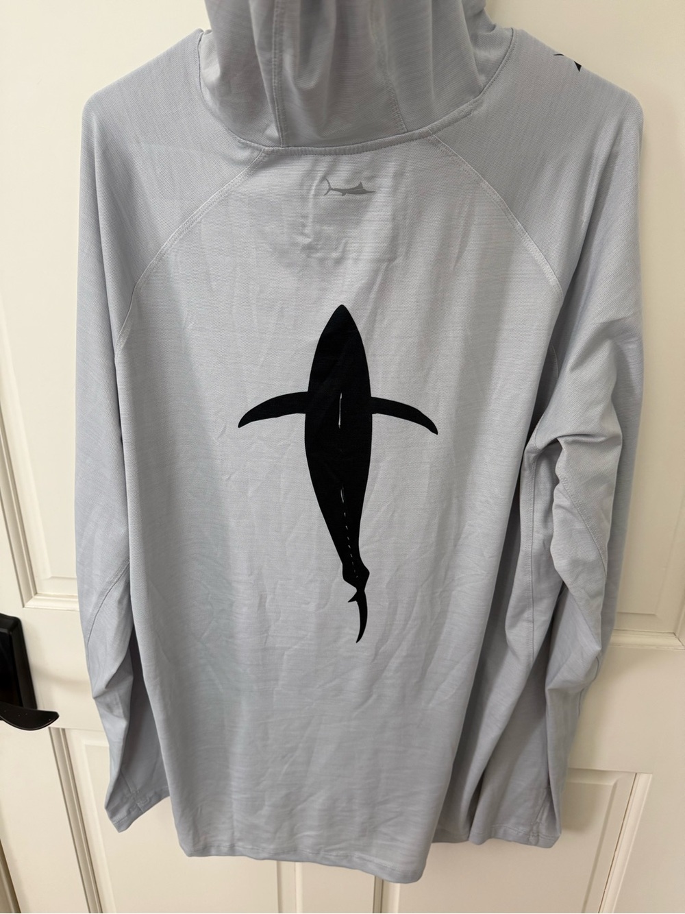 Light Gray Men’s Performance Hoodie Shirt with tuna Graphic